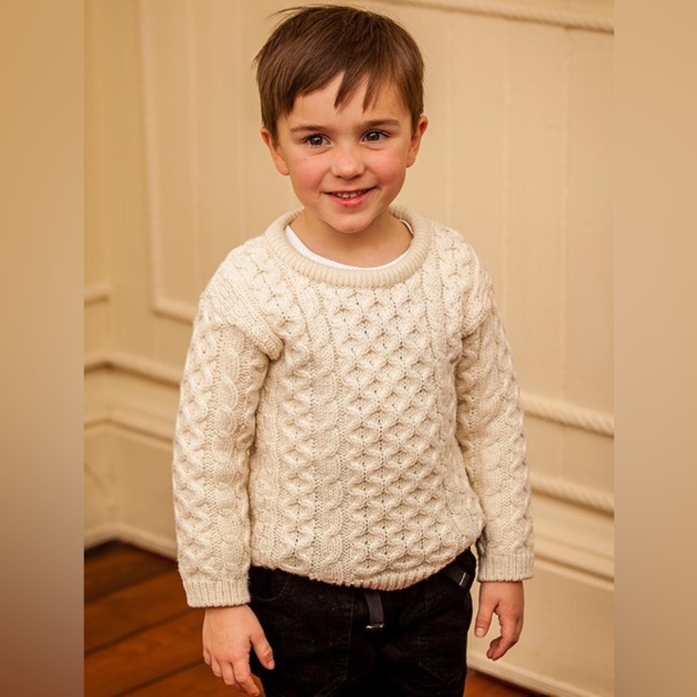 Aran Sweater Market Traditional 100% Merino Wool Kids Sweater Authentic